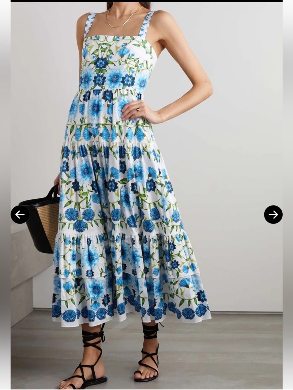 BORGO DE NOR Daniela Tiered Floral-Print Cotton Midi Dress Sz UK 16 = US 12